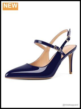 Slingback High Heels 3 Inch Stiletto Pointed Toe Ankle Strap Party Office Pump